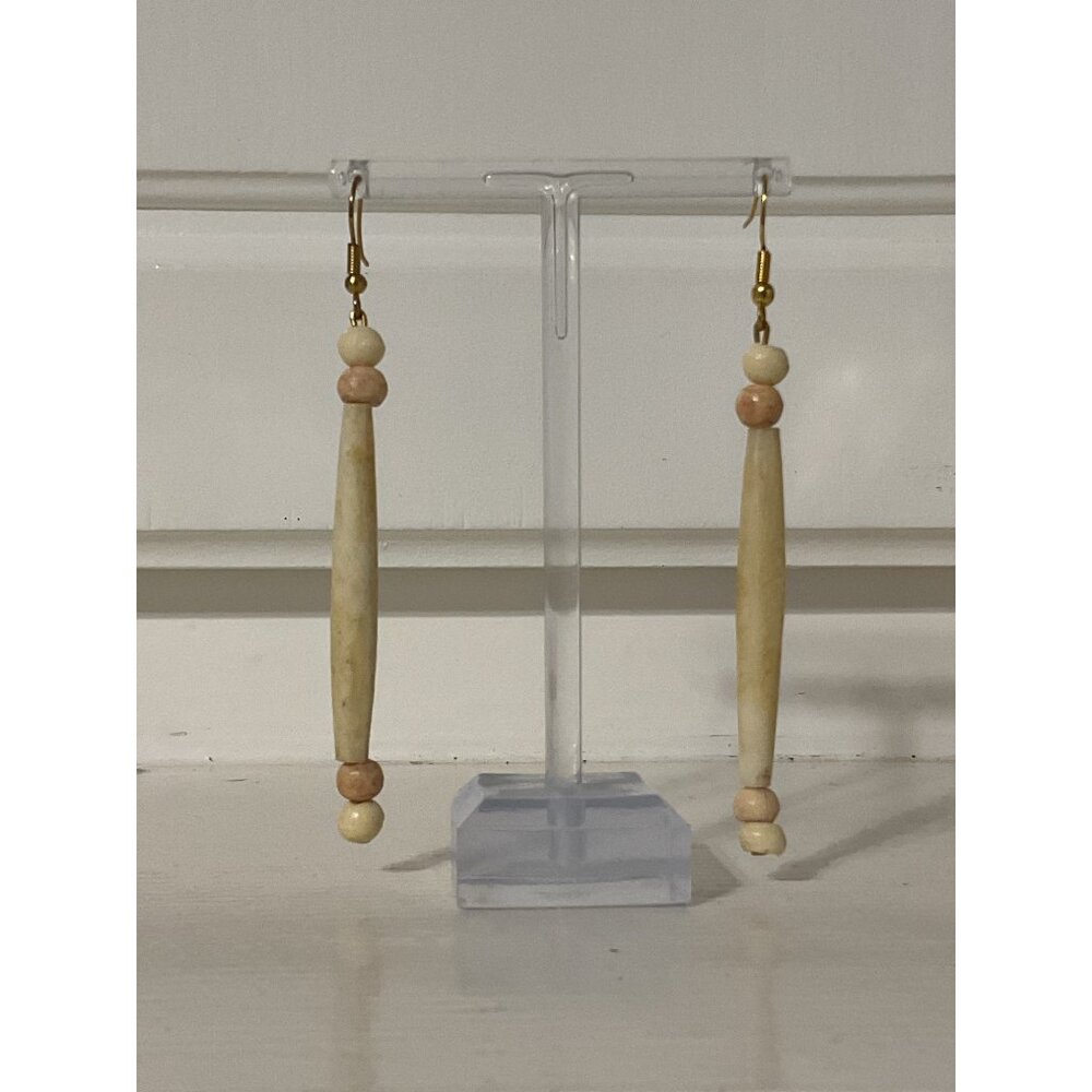 Handcrafted Long Tube & Bead Dangle Earrings With Gold Hooks